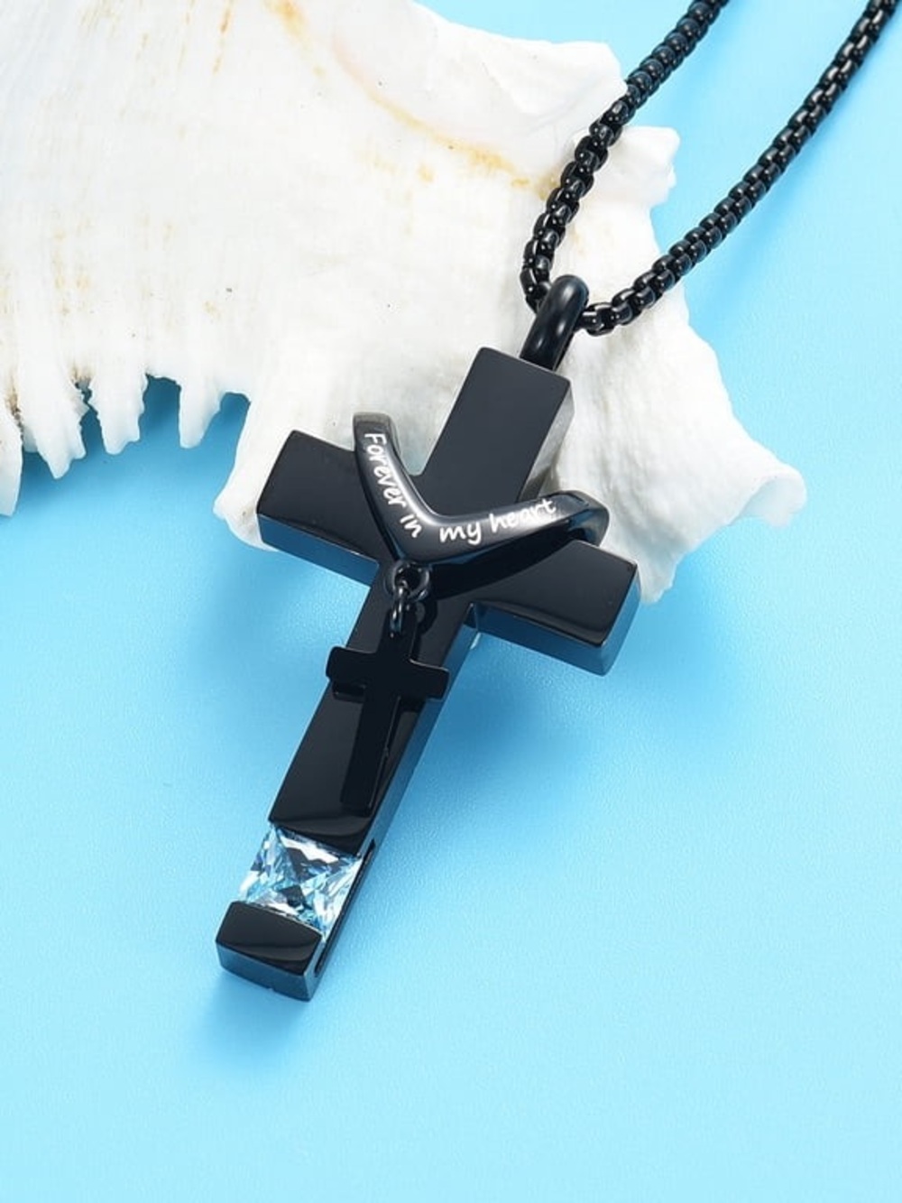 New Birthstone Double Cross Urn Pendant Cremation Jewelry for Ashes Urn Necklace